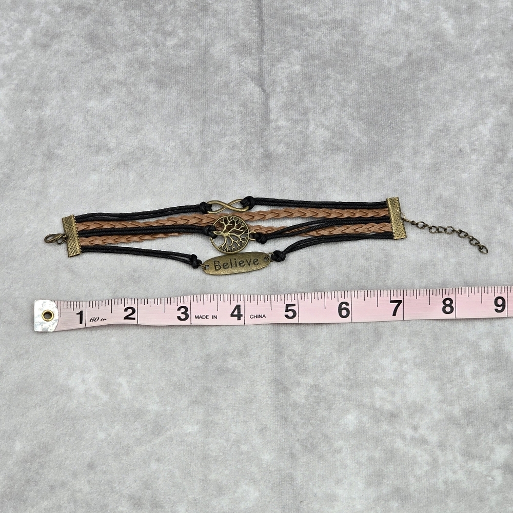 Believe Brown Black Faux Leather Infinity Bracelet JB2-31 - Picture 4 of 4